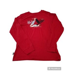 Reebok Long‎ Sleeve T-Shirt Graphic Logo Red Athletic Top XL(14/16)